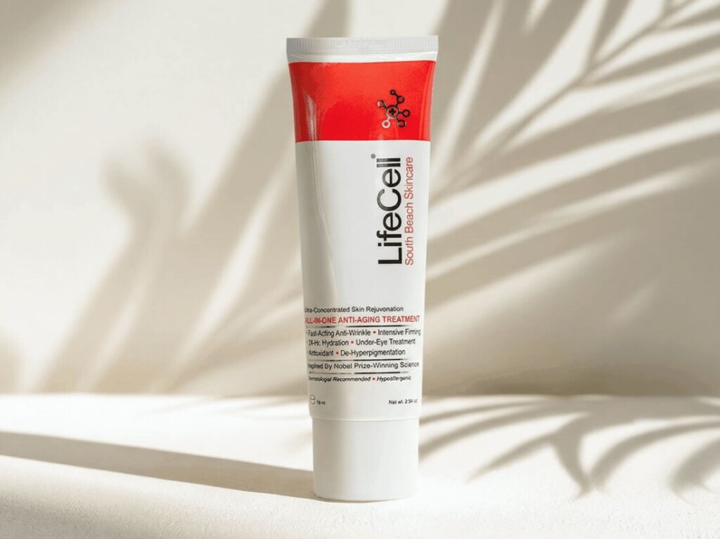 LifeCell All-In-One Anti-Aging Cream combines multiple skincare ingredients in one formula.